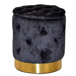 Sitzhocker Truhe in Schwarz Samt - Natalia