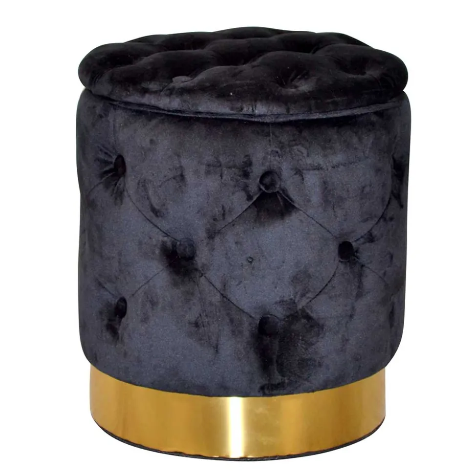 Sitzhocker Truhe in Schwarz Samt - Natalia