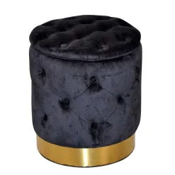 Sitzhocker Truhe in Schwarz Samt - Natalia