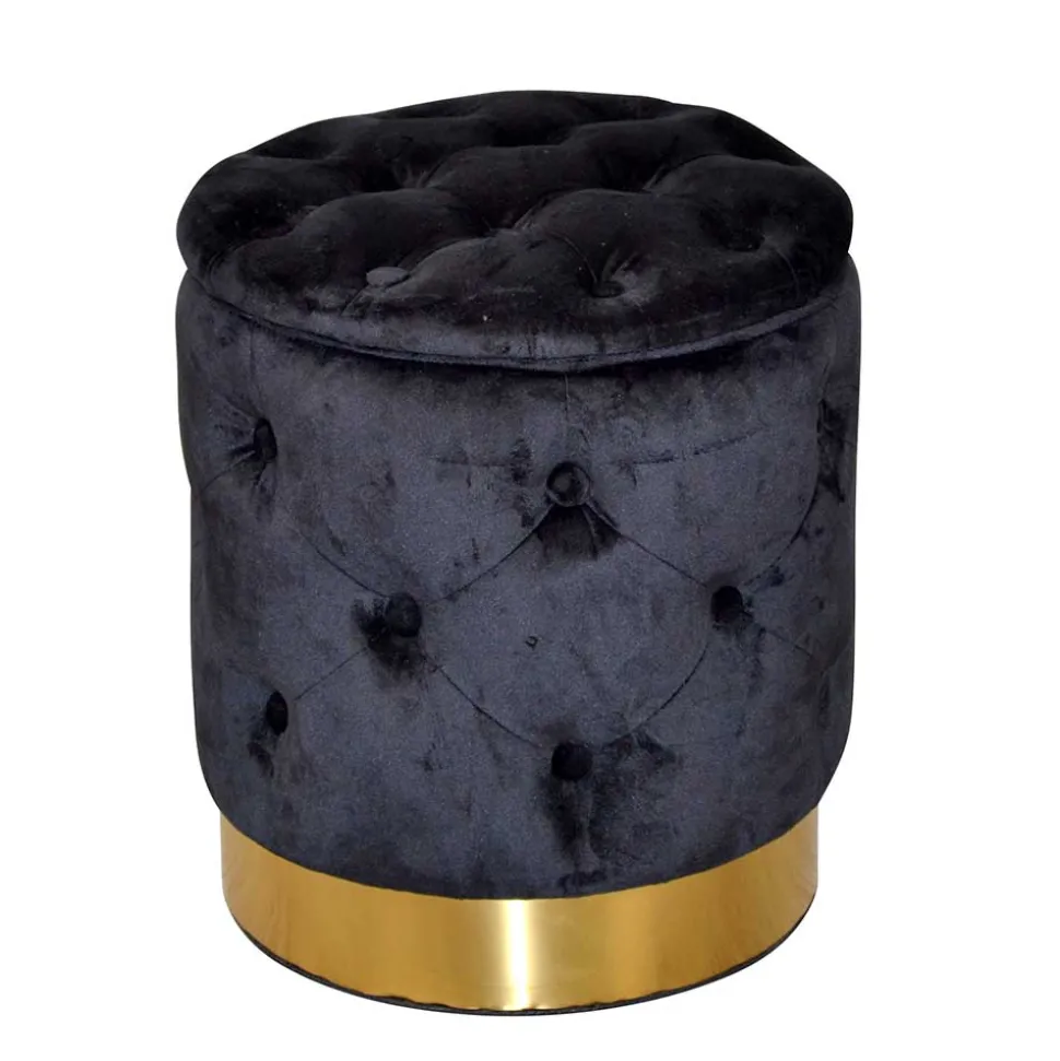 Sitzhocker Truhe in Schwarz Samt - Natalia