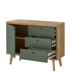 Skandi Anbauwand-Möbel in Graugrün - Oliva (vierteilig)