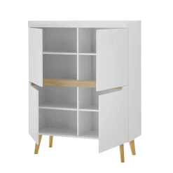 Skandi Design Highboard in Weiß und Eiche - Ginko