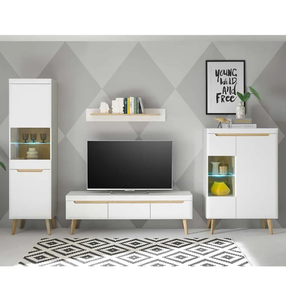 Skandi Designmöbel Wohnwand Set - Ginko (vierteilig)