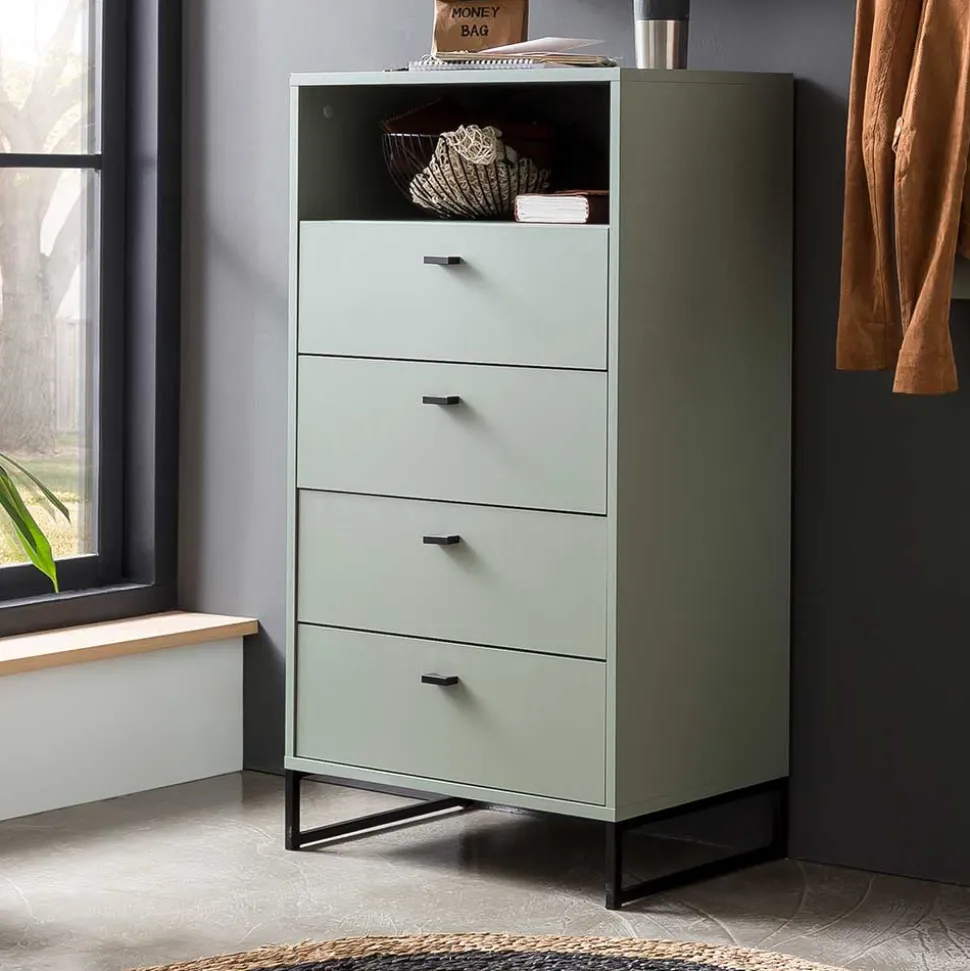 Skandi Hochkommode mit vier Schubladen & Fach - Velmarun