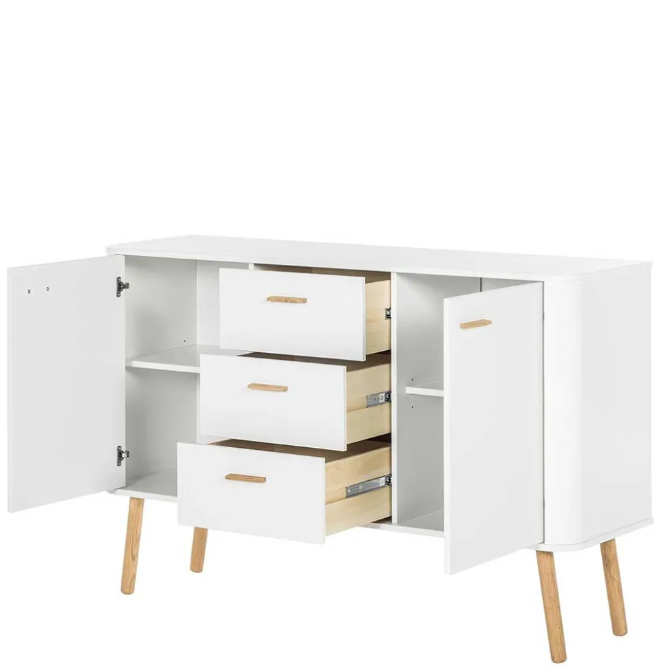 Skandi Kommode in Weiß mit Eiche - Gazona