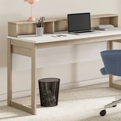 Skandi Schreibtisch in Eiche Optik und Weiß - Ovidio
