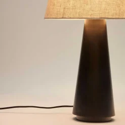 Skandi Tischleuchte in Beige Stoff - Siorodo