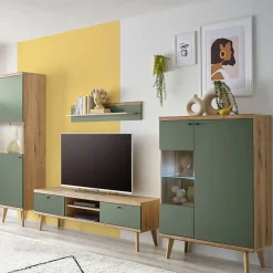 Skandi Wohnwand in Graugrün - Oliva (vierteilig)