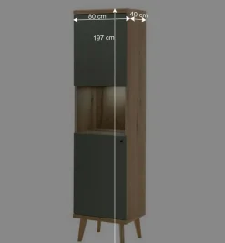 Skandi Wohnwand in Graugrün - Oliva (vierteilig)