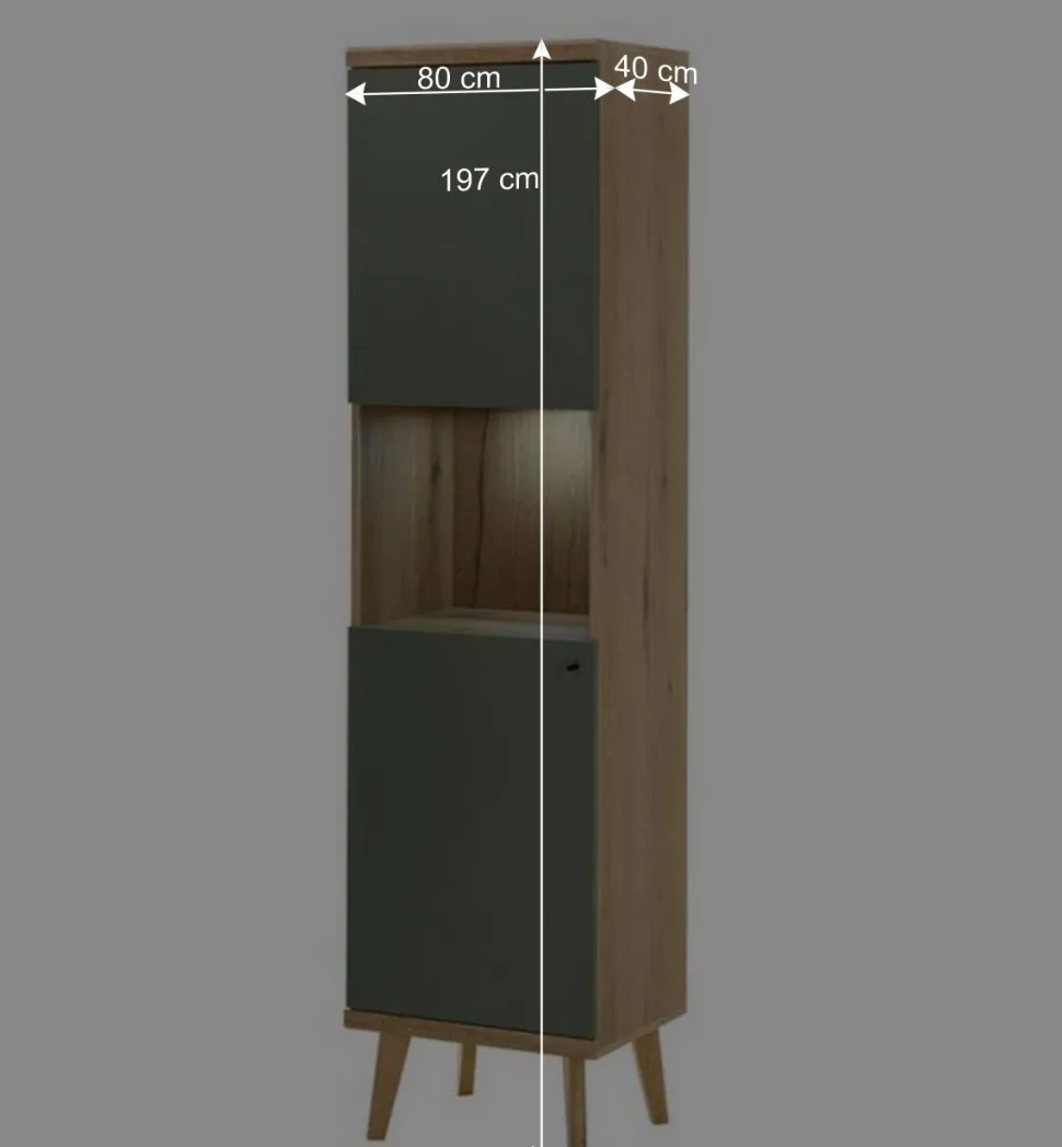 Skandi Wohnwand Möbel in Graugrün - Oliva (vierteilig)