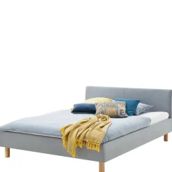 Skandinavisches Polsterbett in Hellblau Webstoff - Ortava