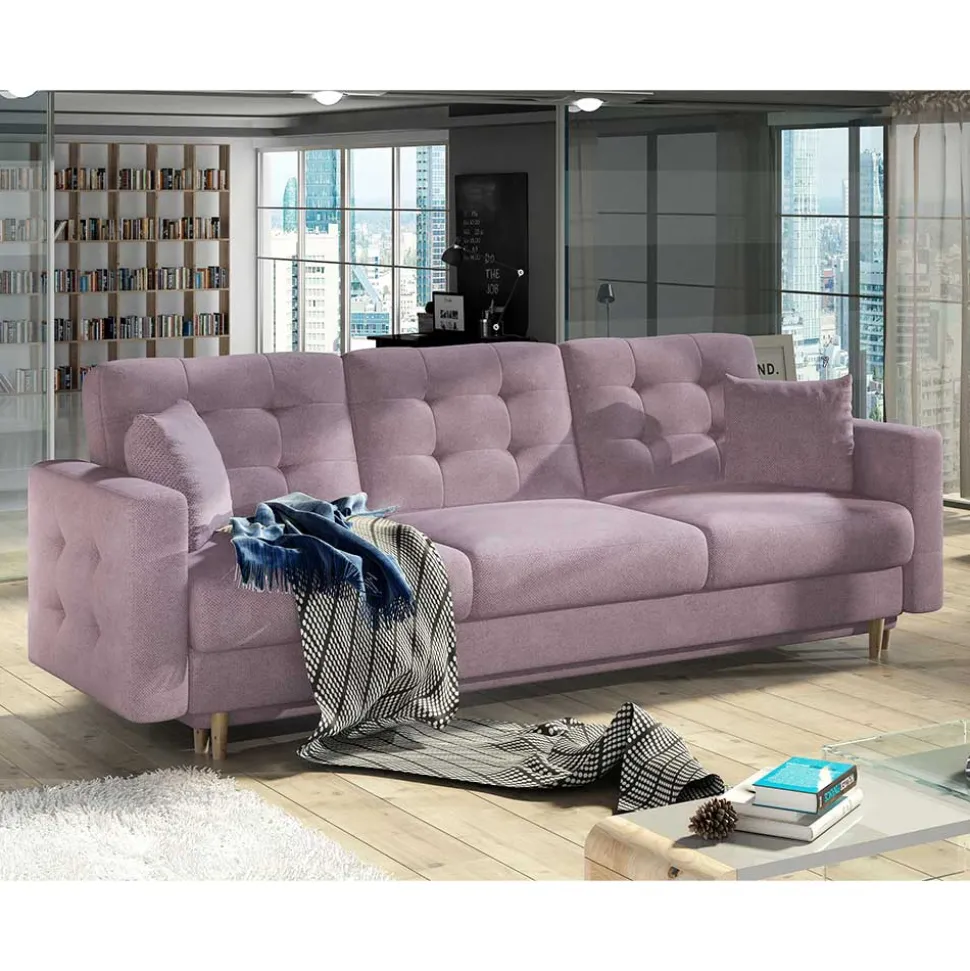 Sofa mit Bettfunktion in Altrosa Samt - Graland