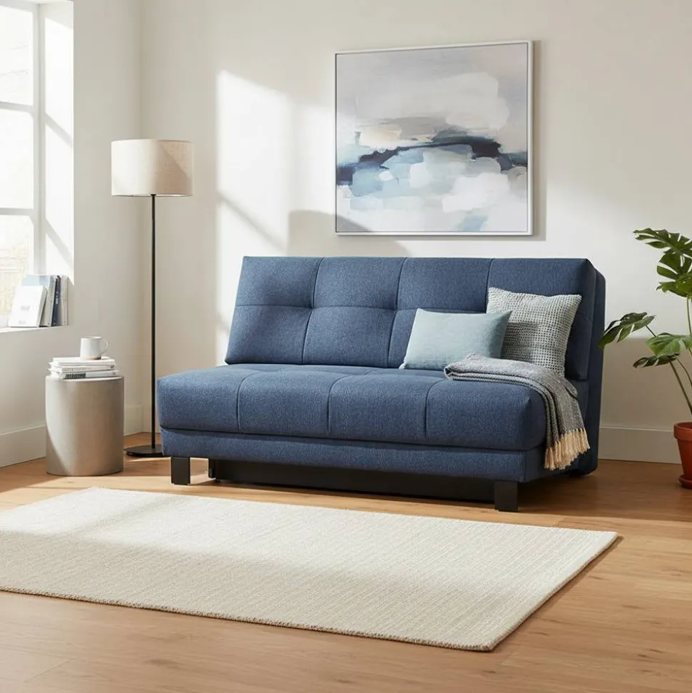 Sofa mit Bettfunktion in Blau Webstoff - Sulara