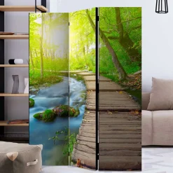 Spanische Wand mit Foto Wald Wasser & Holzweg - Musena