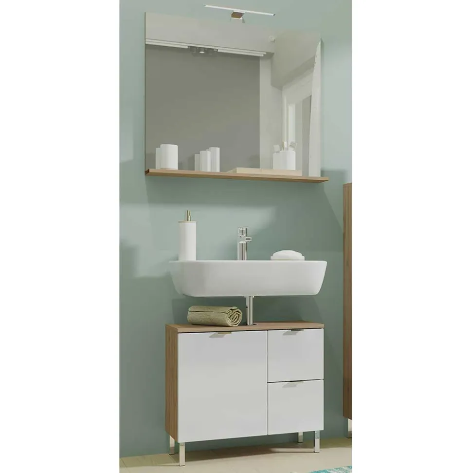 Spiegel & Beckenschrank in Weiß Glanz - Narilos (zweiteilig)