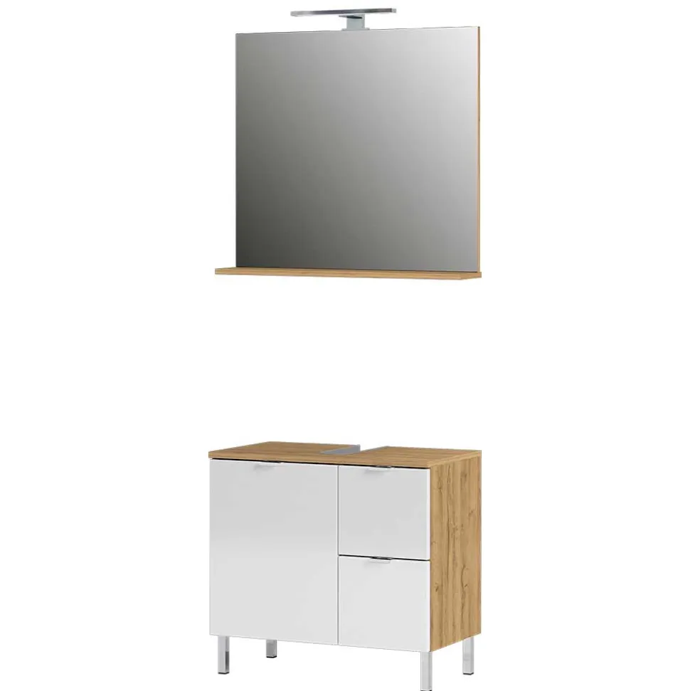 Spiegel & Beckenschrank in Weiß Glanz - Narilos (zweiteilig)