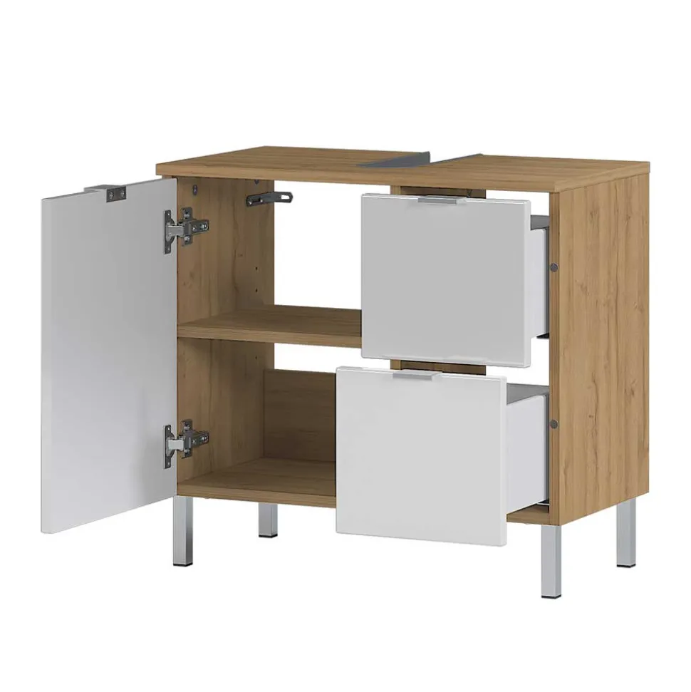 Spiegel & Beckenschrank in Weiß Glanz - Narilos (zweiteilig)