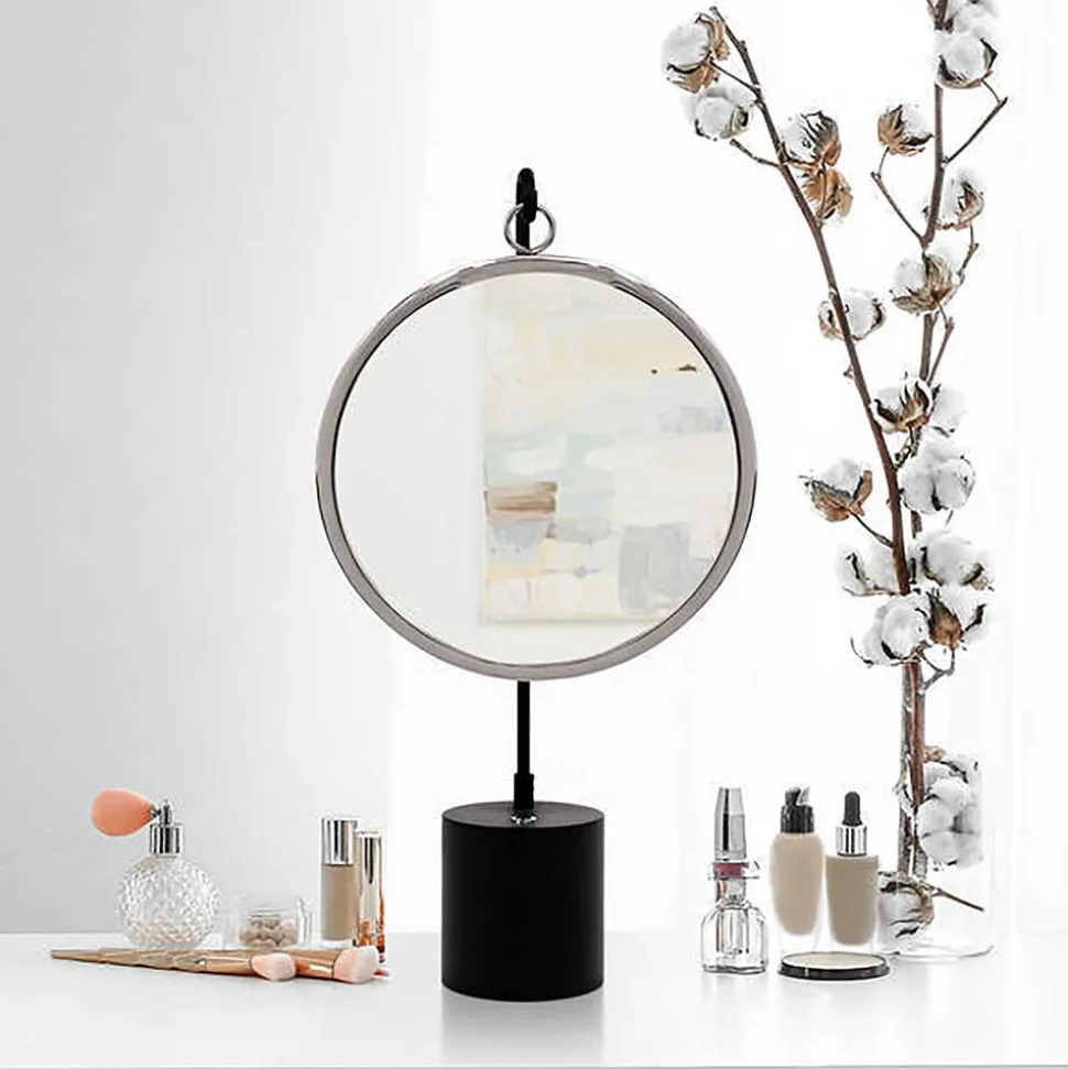 Spiegel mit Ständer in Silber und Schwarz - Fraduno