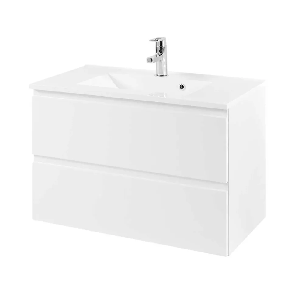 Spiegelschrank und Waschtisch Concetada in Hochglanz Weiß (zweiteilig)