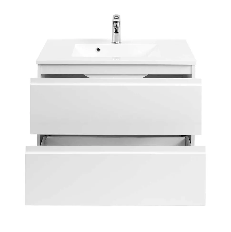 Spiegelschrank und Waschtisch Concetada in Hochglanz Weiß (zweiteilig)