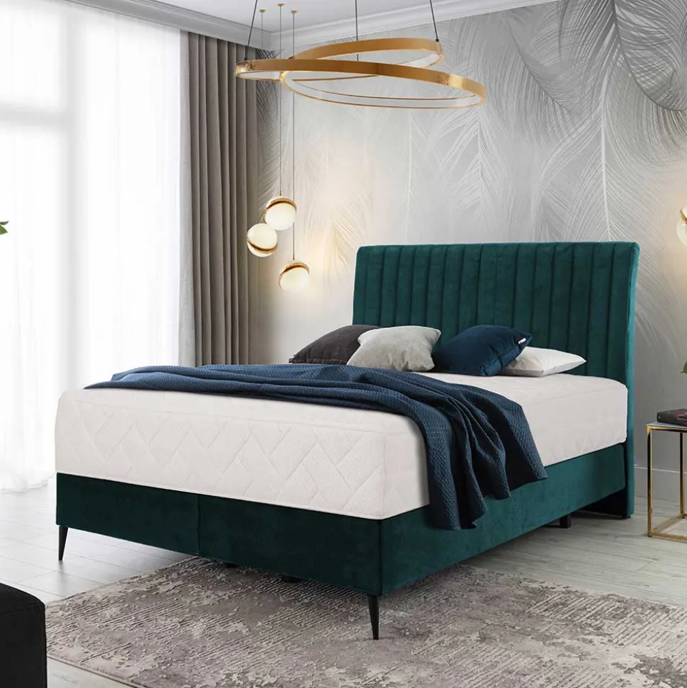 Springboxbett in Petrol Blau Stoff - Custon