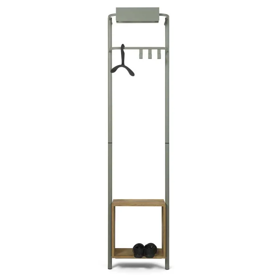Stahl Garderobe in Graugrün mit Schuhablage - Vientors