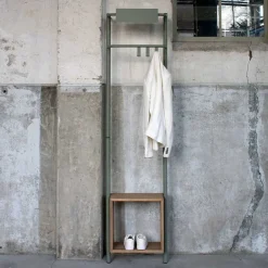 Stahl Garderobe in Graugrün mit Schuhablage - Vientors