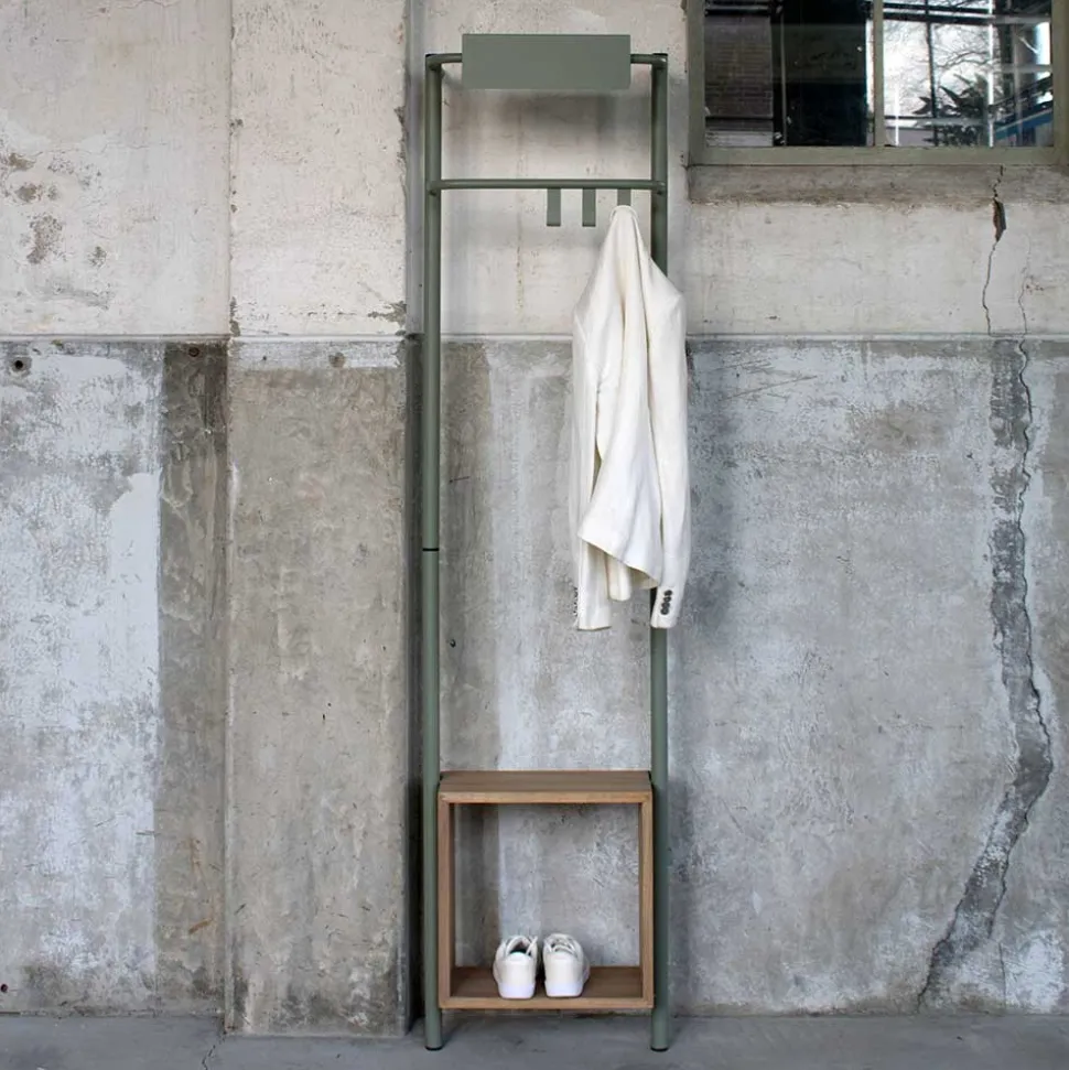 Stahl Garderobe in Graugrün mit Schuhablage - Vientors