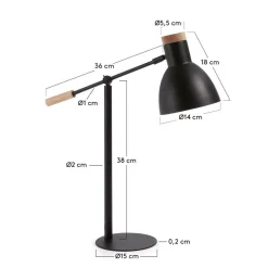 Stahl Tischlampe in Schwarz & Buche - Zandravo