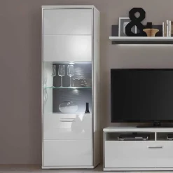 Standvitrine Tacroma in Hochglanz Weiß