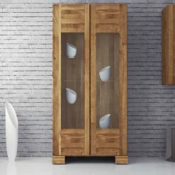 Standvitrine Vaskov aus Wildeiche Massivholz