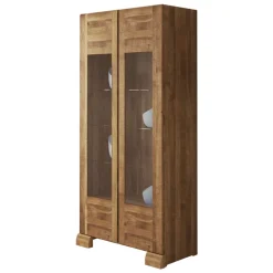 Standvitrine Vaskov aus Wildeiche Massivholz