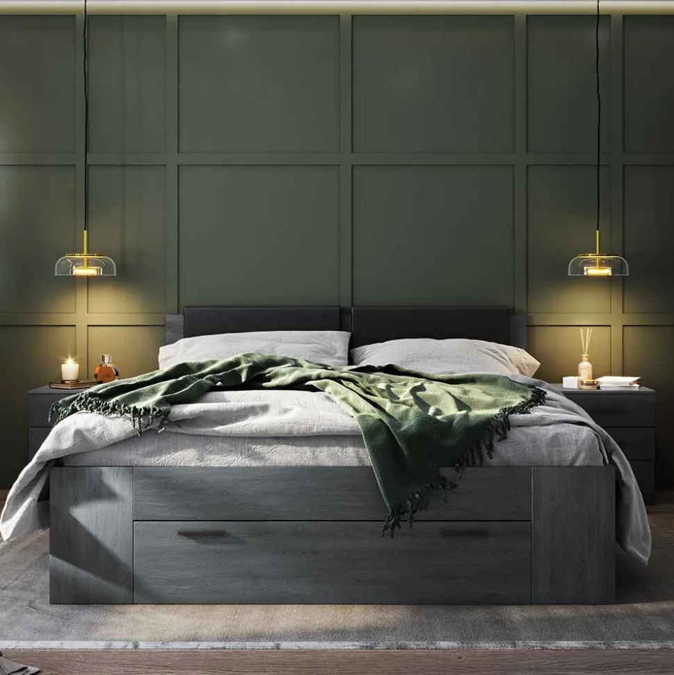 Stauraum Doppelbett in Eiche Grau - Carika