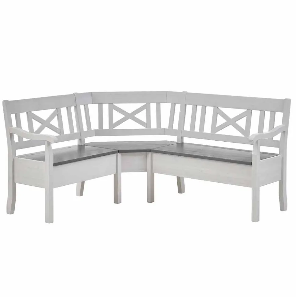 Stauraum Eckbank Yoan in Weiß mit Grau