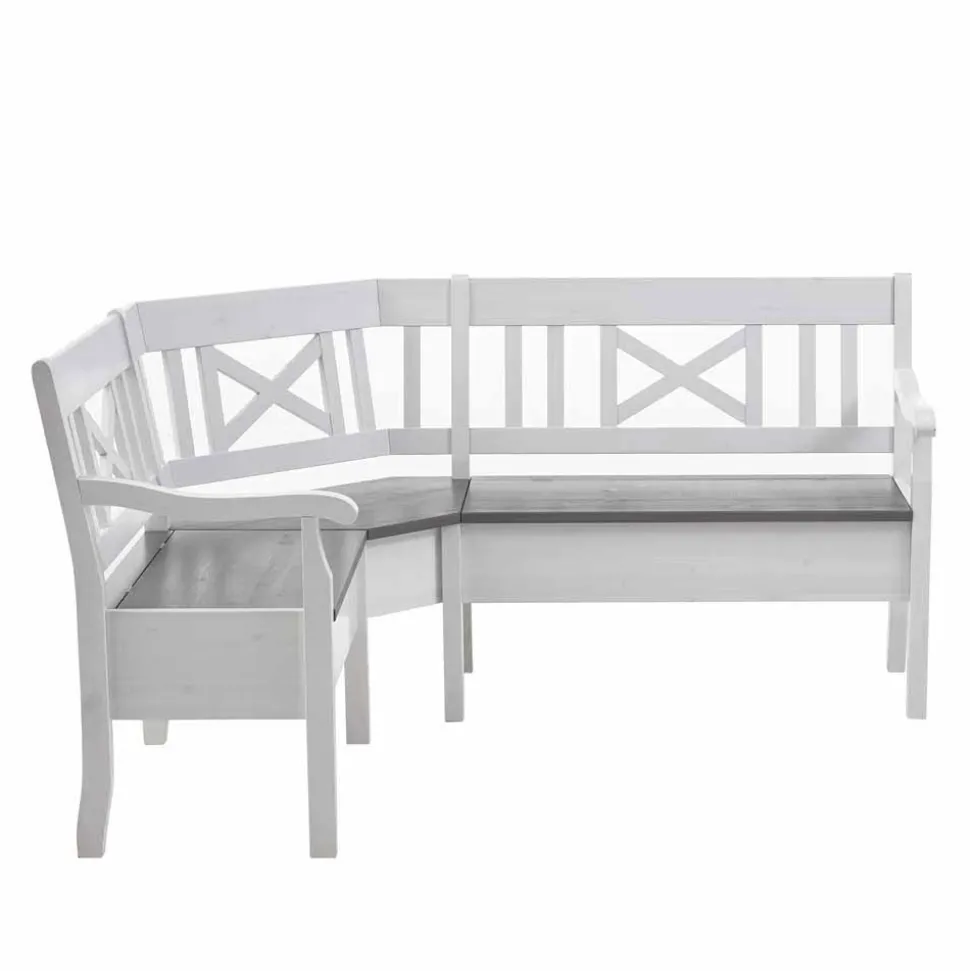 Stauraum Eckbank Yoan in Weiß mit Grau