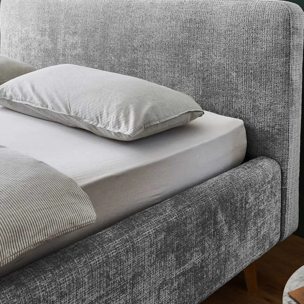 Stauraum Polsterbett aus Boucle in Grau - Tasso