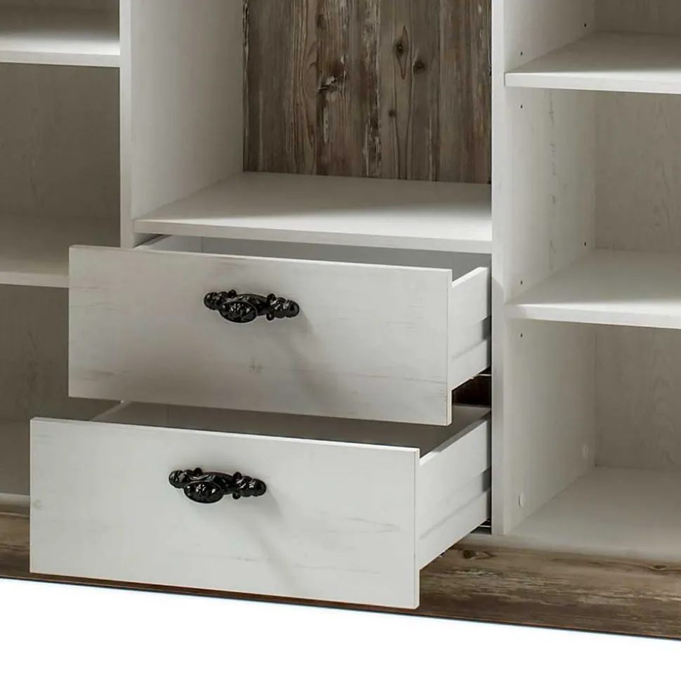 Stauraum Sideboard im Scandi Landhaus Stil Nedita in Weiß