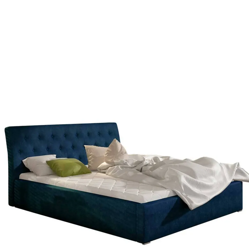 Stauraumbett aus Velours Dunkelblau - Dorisa