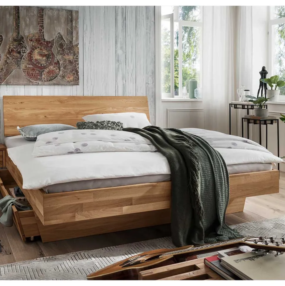 Stauraumbett aus Wildeiche Massivholz - Esvilda