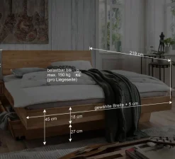 Stauraumbett aus Wildeiche Massivholz - Esvilda