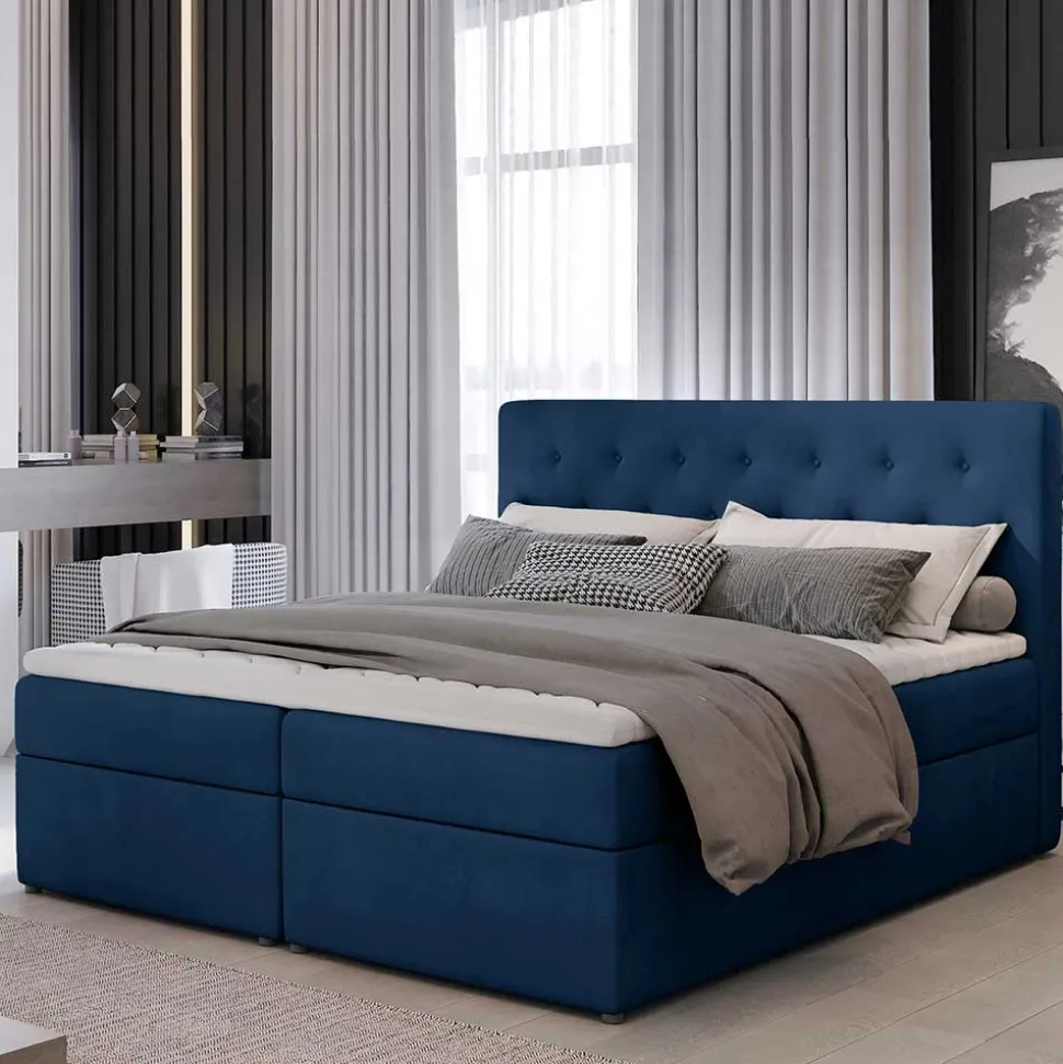 Stauraumbett in Dunkelblau Samtbezug - Sipano