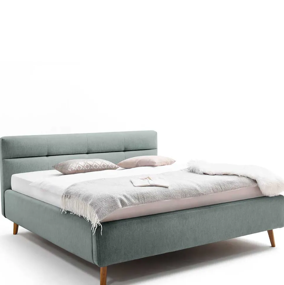 Stauraumbett in hellem Blau & Eiche - Armele