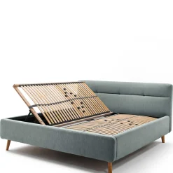 Stauraumbett in hellem Blau & Eiche - Armele