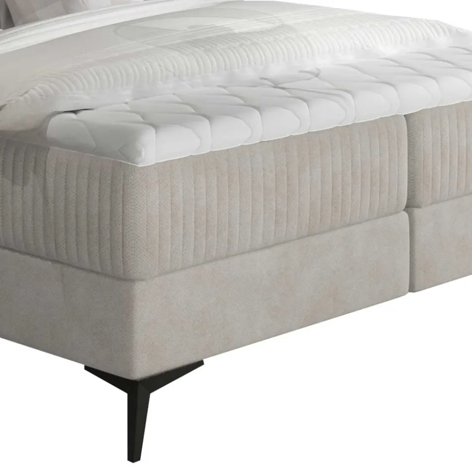 Stauraumbett mit Samtbezug in Hellgrau - Barstro