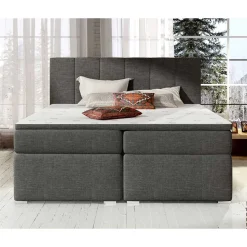 Stauraum-Polsterbett in Dunkelgrau Stoff - Hamjon