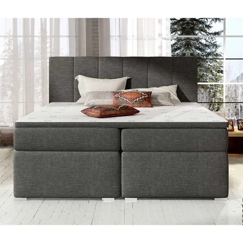 Stauraum-Polsterbett in Dunkelgrau Stoff - Hamjon