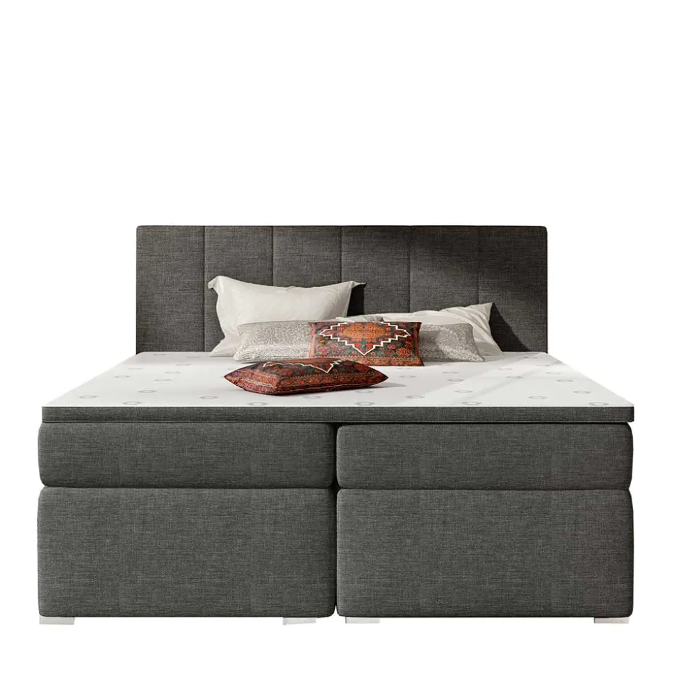Stauraum-Polsterbett in Dunkelgrau Stoff - Hamjon