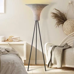 Stehlampe mit Seegras Geflecht Schirm - Ciranzo