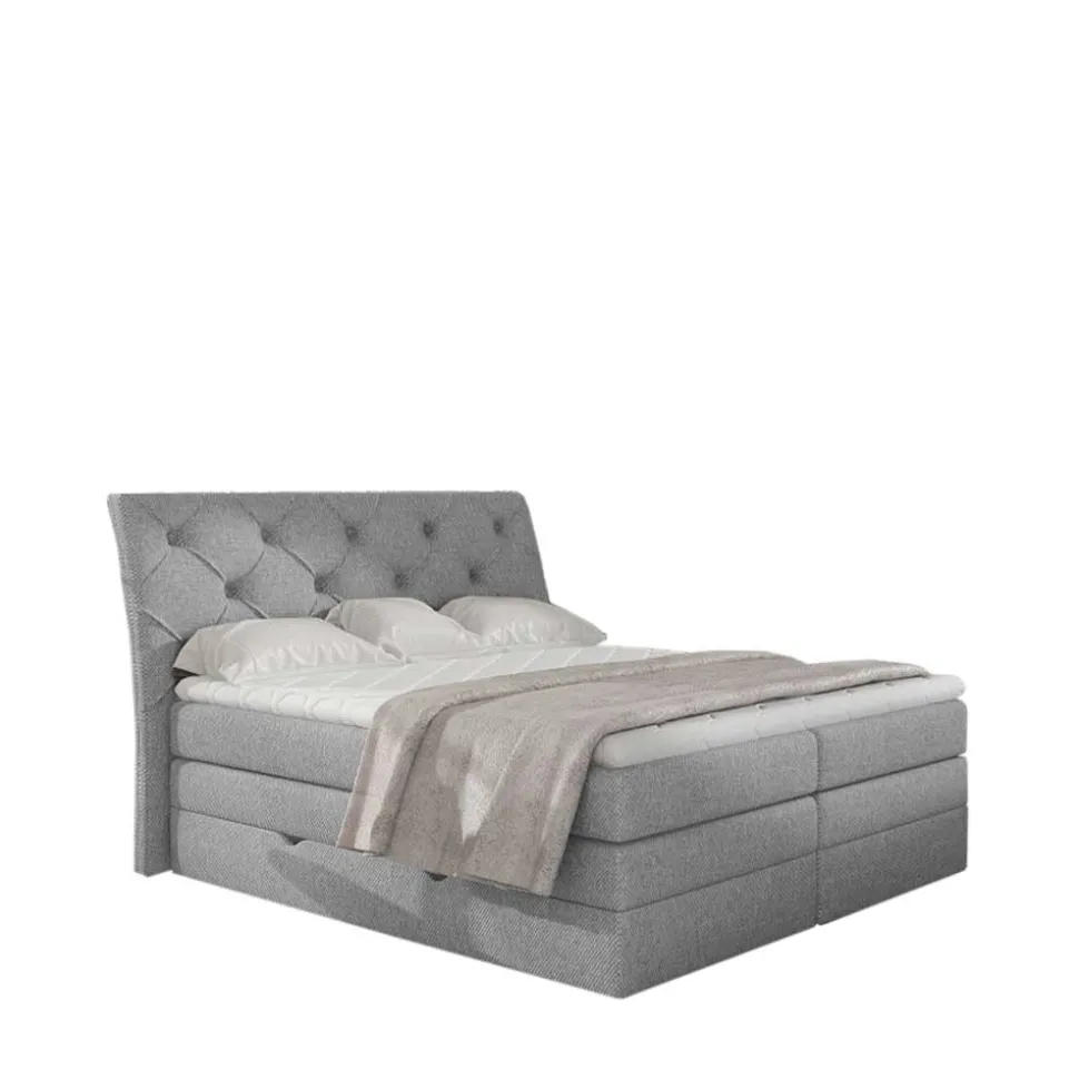 Stoff-Boxspringbett in Hellgrau - Helmu
