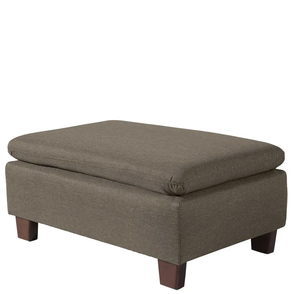 Stoffhocker in Beigegrau und Nussbaum - Abecra